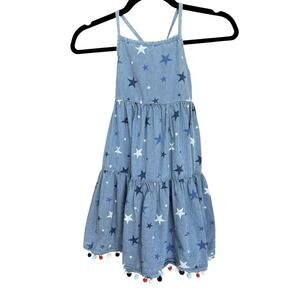 Tommy Bahama Girl's Patriotic Pom Pom Strappy Chambray Dress Size 7